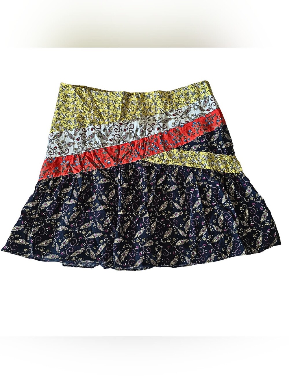 Ramy Brook Paisley Patchwork Circle Mini Skirt in Yellow, Red, Navy Flowy